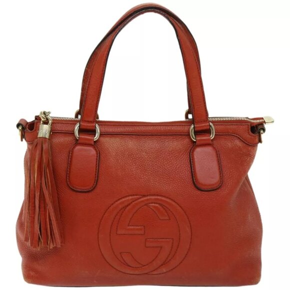 GUCCI Soho Hand Bag Leather 2way Orange - Picture 2 of 7
